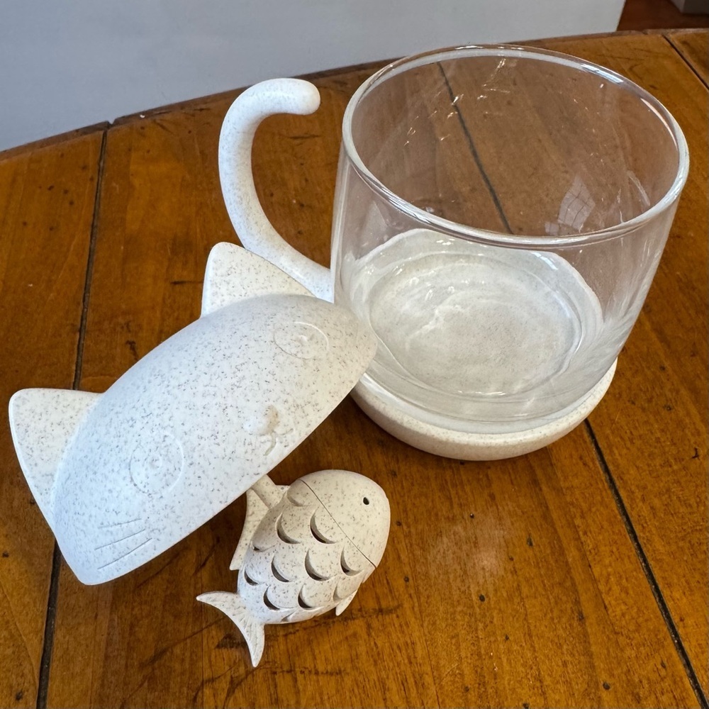 Cute Cat Glass Cup Tea Mug With Fish Tea Infuser Strainer Filter - Picture 8 of 13